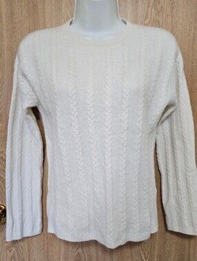 Lilysilk 100% Cashmere Cream Ivory Cableknit Sweater Size XS Small